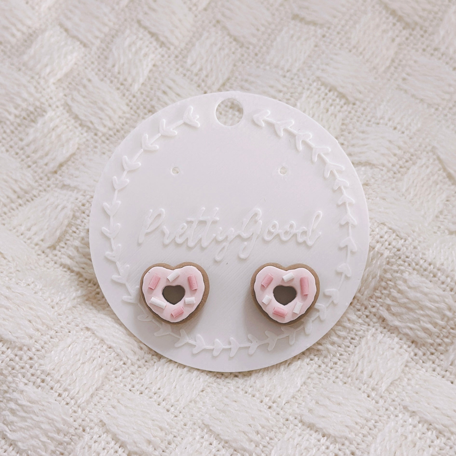 Heart Donut Stud Earrings – Handmade Polymer Clay Donut Earrings in Pink or Red Icing with Sprinkles, Cute Food-Inspired