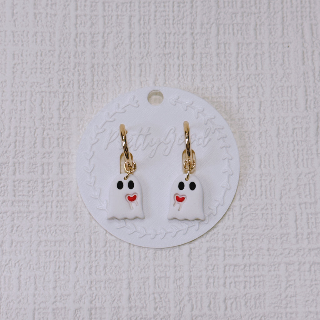 Handcrafted Ghost Earrings – Cute & Floral Halloween or Summerween Huggies