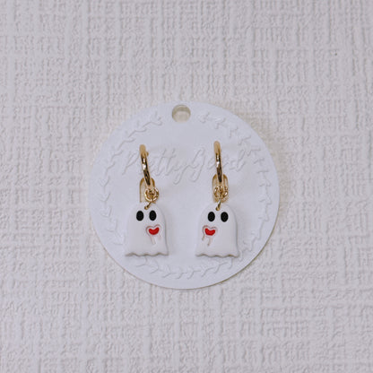 Handcrafted Ghost Earrings – Cute & Floral Halloween or Summerween Huggies