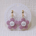 Spooky Flower Skull Earrings Pink Purple Polymer Clay Huggies Handmade, Summerween, Halloween, Gift for Her
