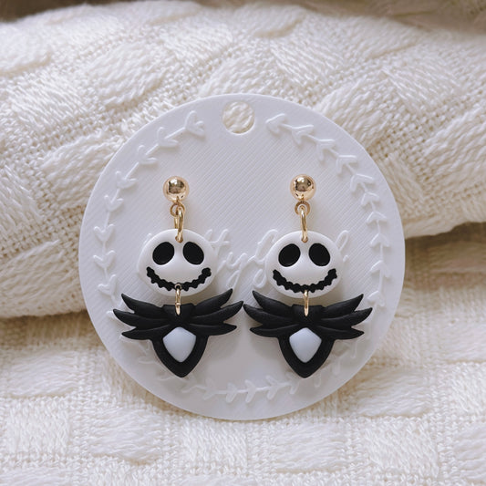 Handcrafted Jack Skellington Earrings – Nightmare Before Christmas Inspired Polymer Clay Earrings, Spooky Cute Halloween
