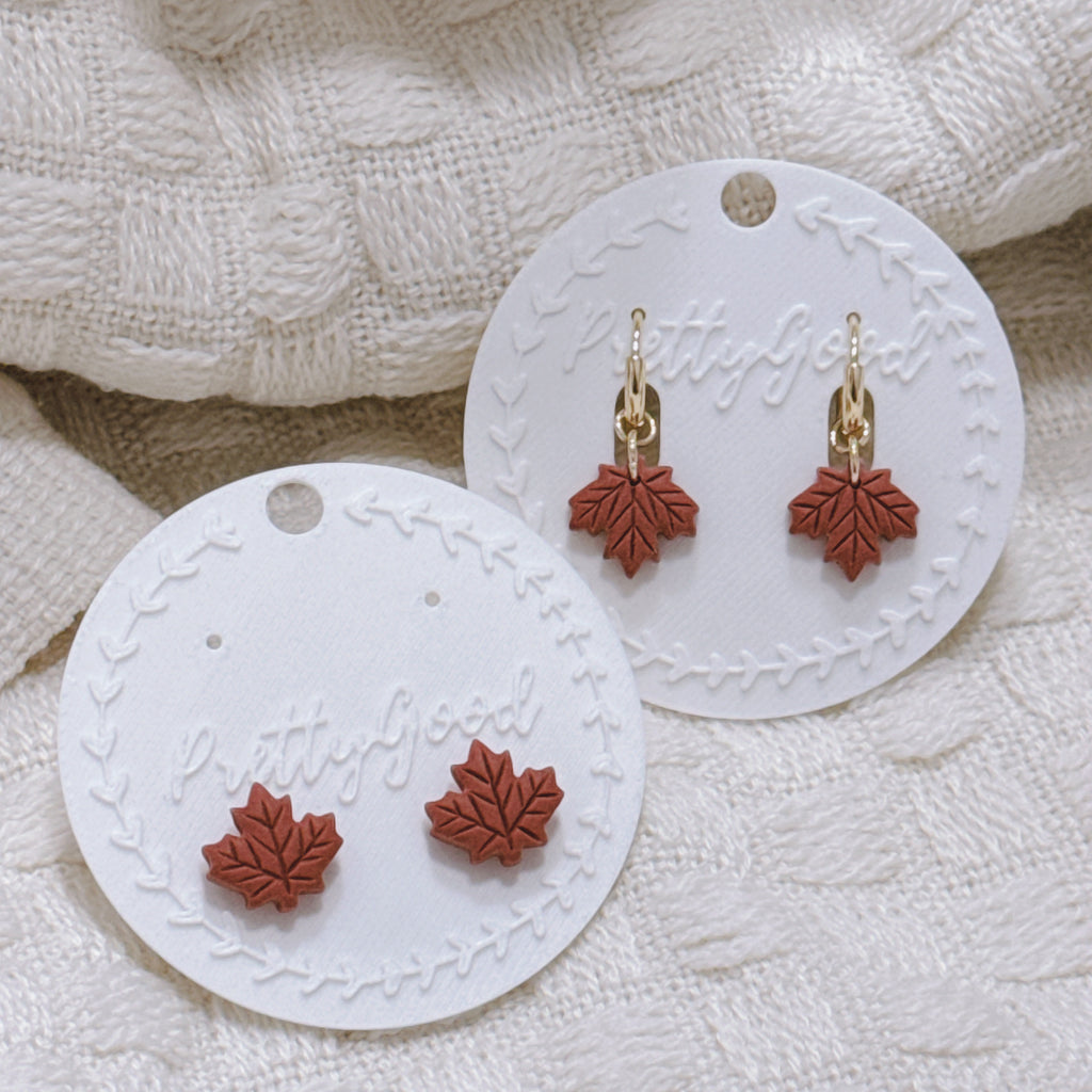 Maple Leaf Earrings – Autumn Polymer Clay Studs & 14K Gold Plated Dangle Huggies, Fall Jewelry