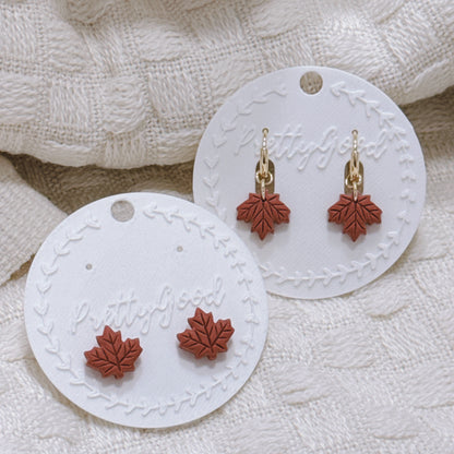 Maple Leaf Earrings – Autumn Polymer Clay Studs & 14K Gold Plated Dangle Huggies, Fall Jewelry