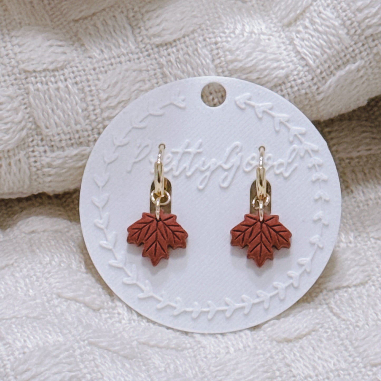 Maple Leaf Earrings – Autumn Polymer Clay Studs & 14K Gold Plated Dangle Huggies, Fall Jewelry