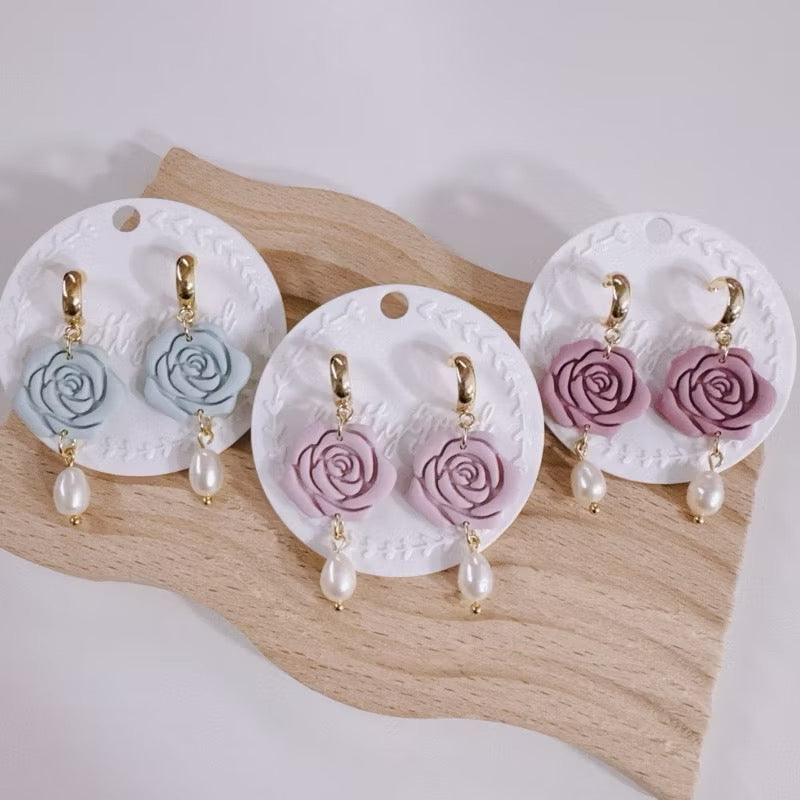 Rose Dangle with fresh water pearl earrings, Handmade in SG