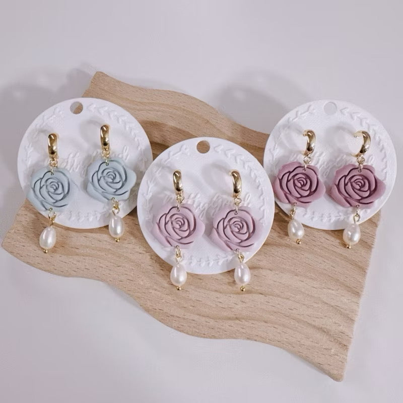 Rose Dangle with fresh water pearl earrings, Handmade in SG