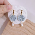 Rose Dangle with fresh water pearl earrings, Handmade in SG