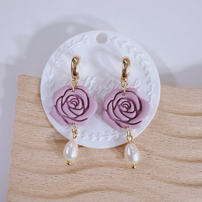 Rose Dangle with fresh water pearl earrings, Handmade in SG