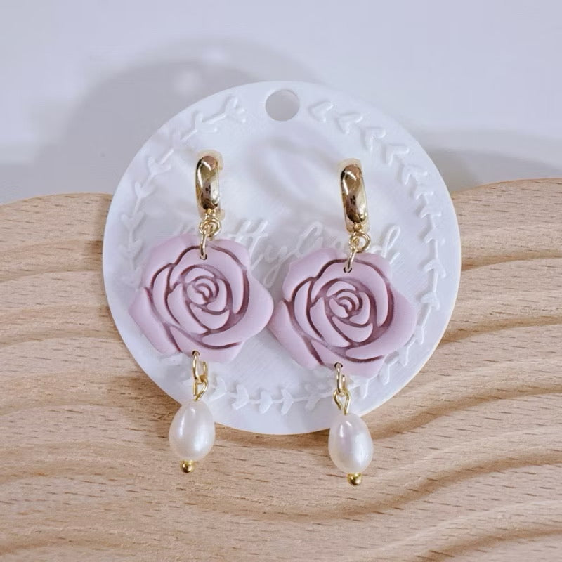 Rose Dangle with fresh water pearl earrings, Handmade in SG