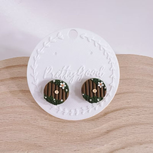 Hobbit Door Stud Earrings | Handmade Cottagecore Jewelry | Fairy Door Polymer Clay Studs