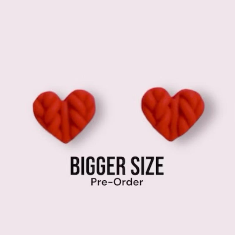 Handmade Knitted Heart Stud Earrings | Polymer Clay Heart Studs | Minimal Everyday Earrings