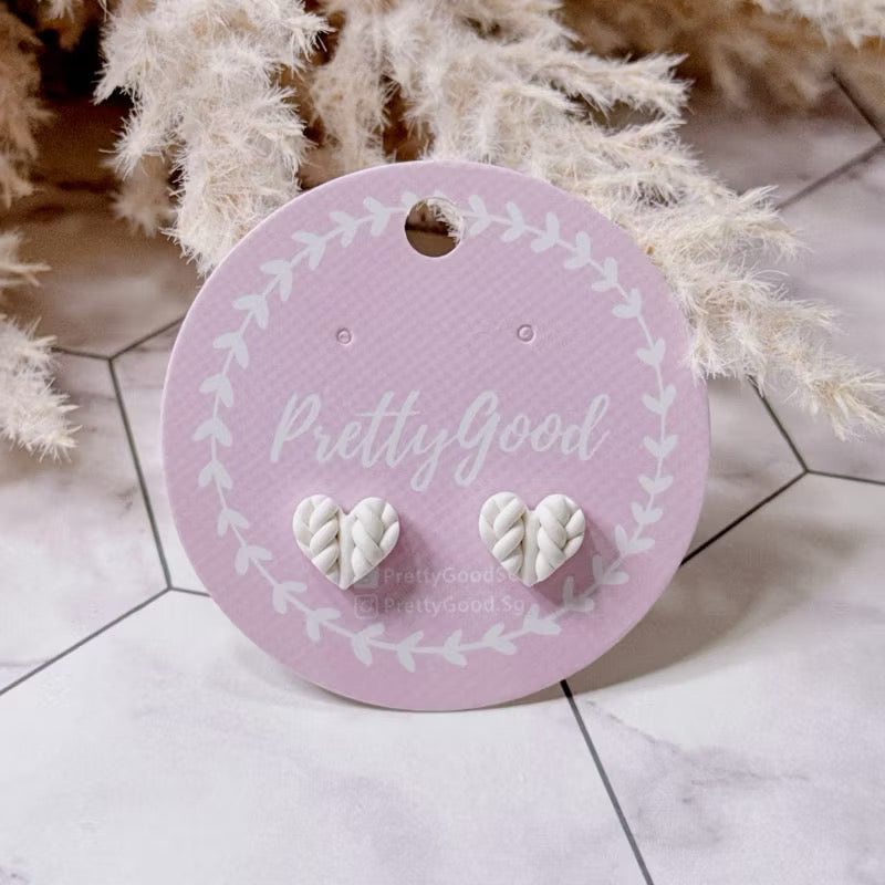 Handmade Knitted Heart Stud Earrings | Polymer Clay Heart Studs | Minimal Everyday Earrings