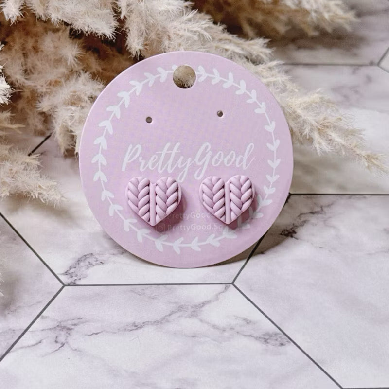 Handmade Knitted Heart Stud Earrings | Polymer Clay Heart Studs | Minimal Everyday Earrings