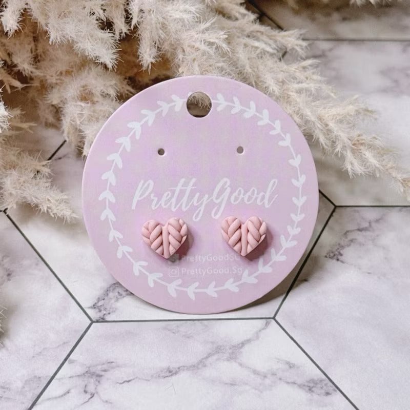 Handmade Knitted Heart Stud Earrings | Polymer Clay Heart Studs | Minimal Everyday Earrings