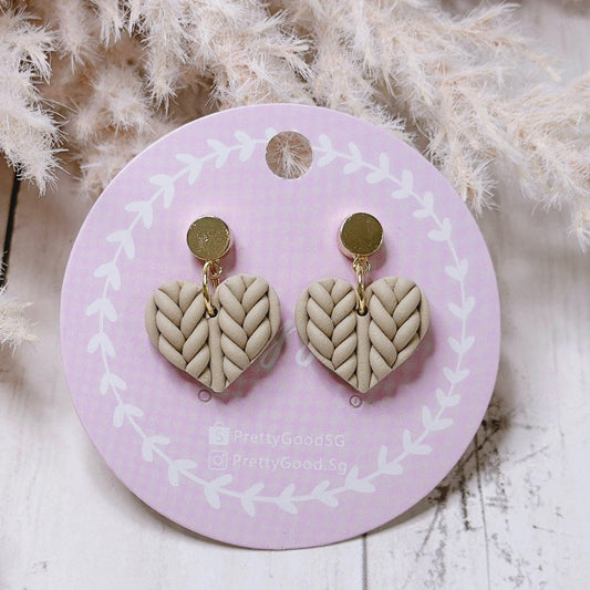 Knitted Heart Dangle, Handcrafted Earrings 🇸🇬 Made, Gift for her