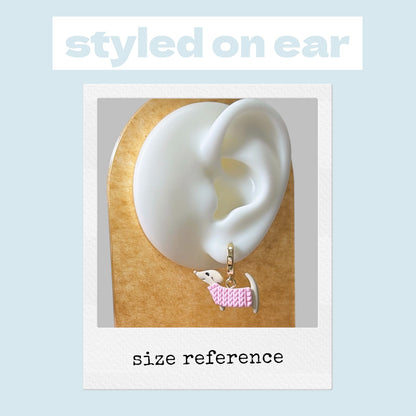 Dachshund Knit Dangle Earrings | Handmade Polymer Clay Sausage Dog Earrings | Cute Gift for Her