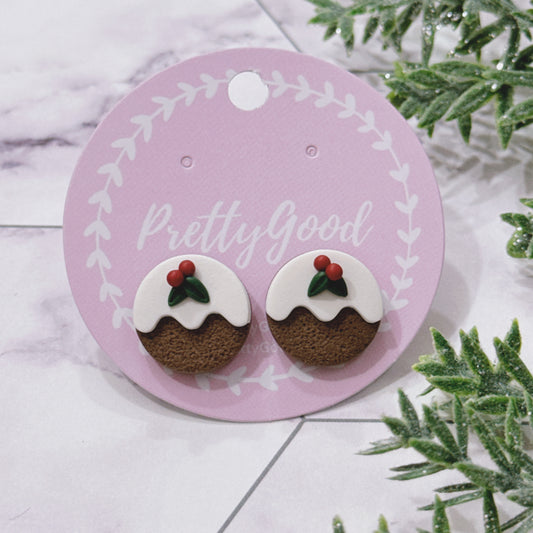 Christmas Pudding Studs Earrings, Handmade Polymer Clay Earrings