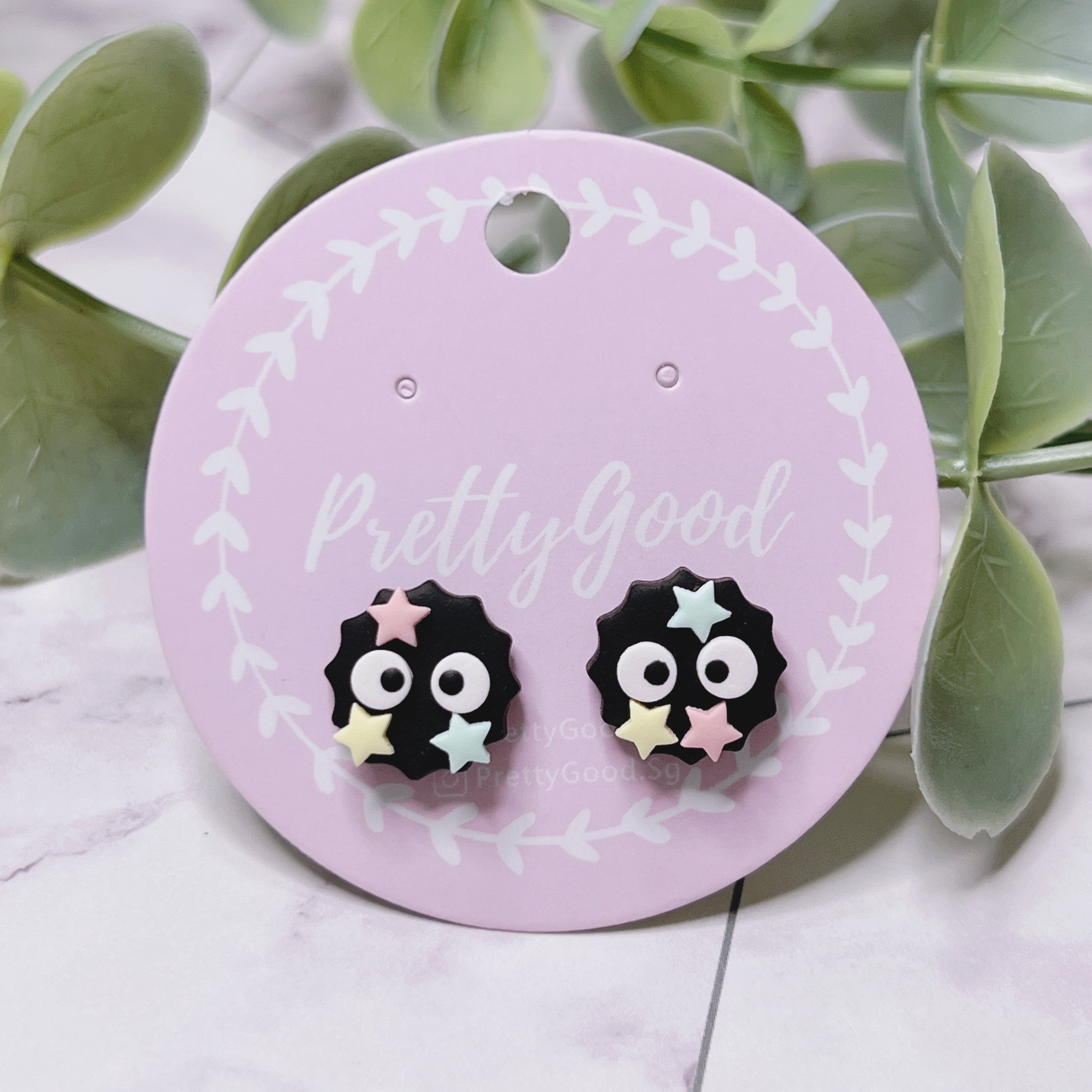 Handcrafted Soot Sprite Konpeito Studs, Handmade in SG, Susuwatari Earrings, Dust Bunnies, Cute Earrings, Gift for Her