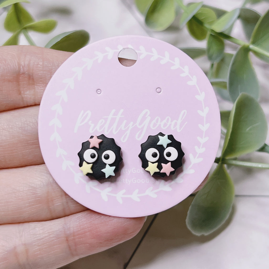 Handcrafted Soot Sprite Konpeito Studs, Handmade in SG, Susuwatari Earrings, Dust Bunnies, Cute Earrings, Gift for Her