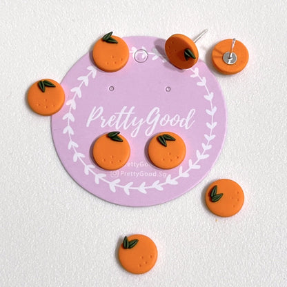 Mini Orange Stud Earrings | Lucky Citrus Polymer Clay Studs for CNY & Summer | Cute Fruit Earrings