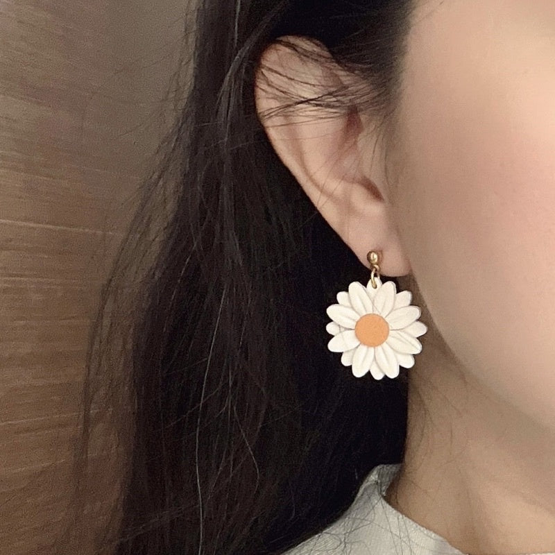 Handcrafted Double Daisies Dangle Earrings