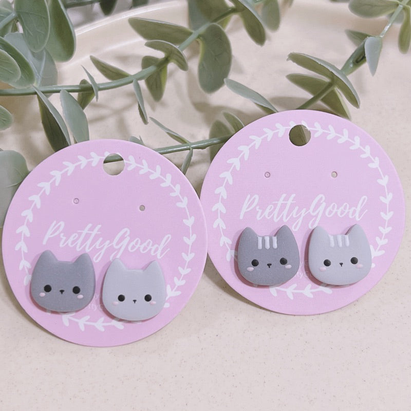 Handmade Grey Kitty Studs Earrings, Handmade in Singapore