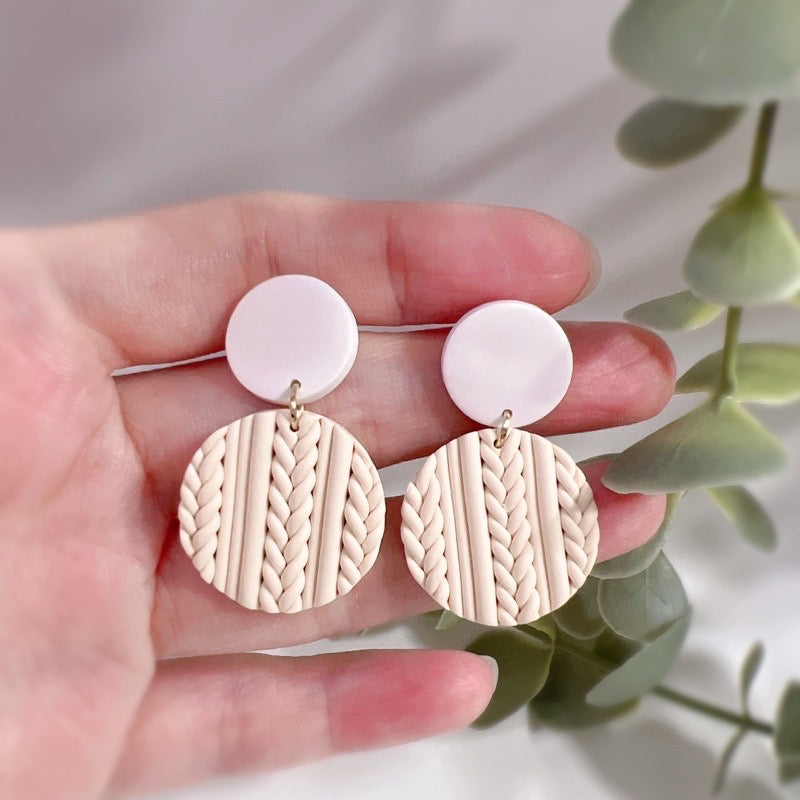 Nude Knit Dangle Earrings, Handmade Earrings, Gift for Her, All Seasons Favourite