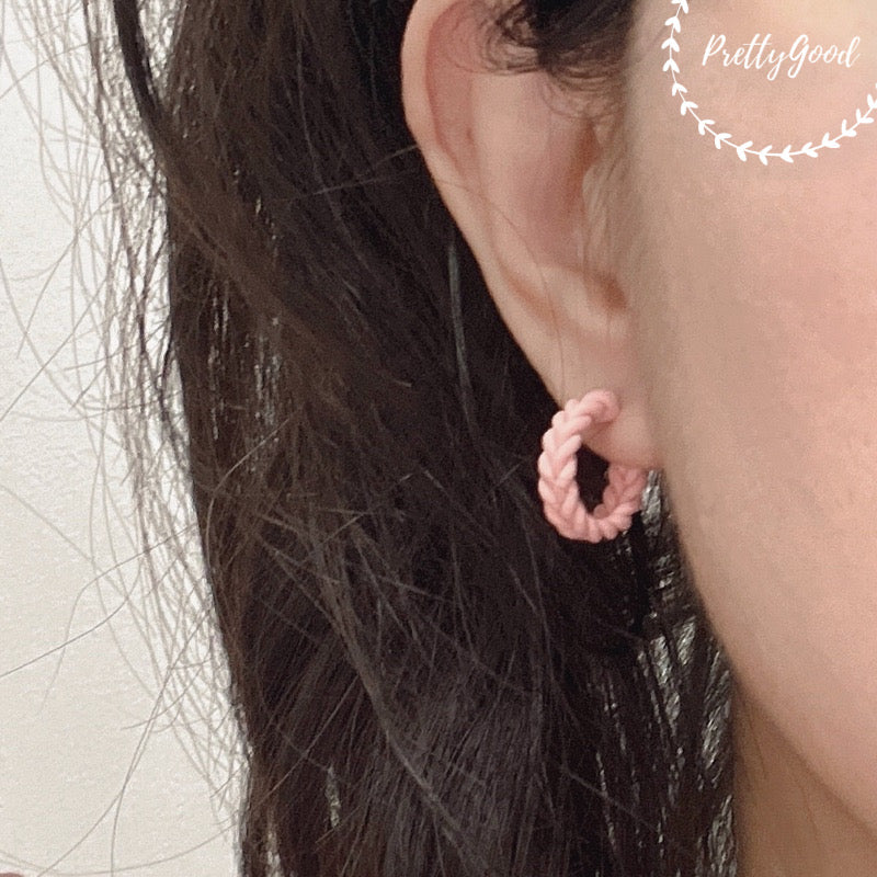 Mini Knitted Hoops, Handcrafted in SG, Pink White Sand Mystic Blue Colors Hoop Earrings