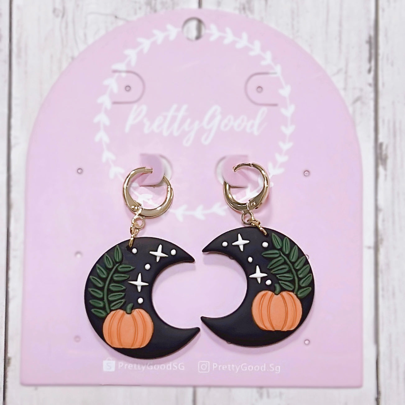 Halloween Night Earrings, Handcrafted Pumpkin Dangle Earrings, Starry Night Huggies, Gift for Her, Handcrafted in SG