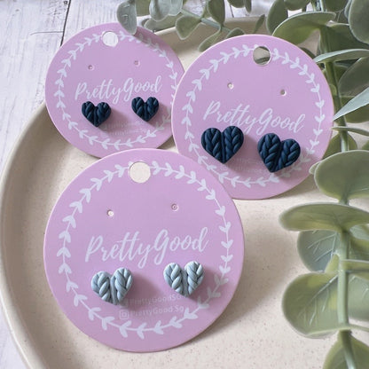 Handmade Knitted Heart Stud Earrings | Polymer Clay Heart Studs | Minimal Everyday Earrings
