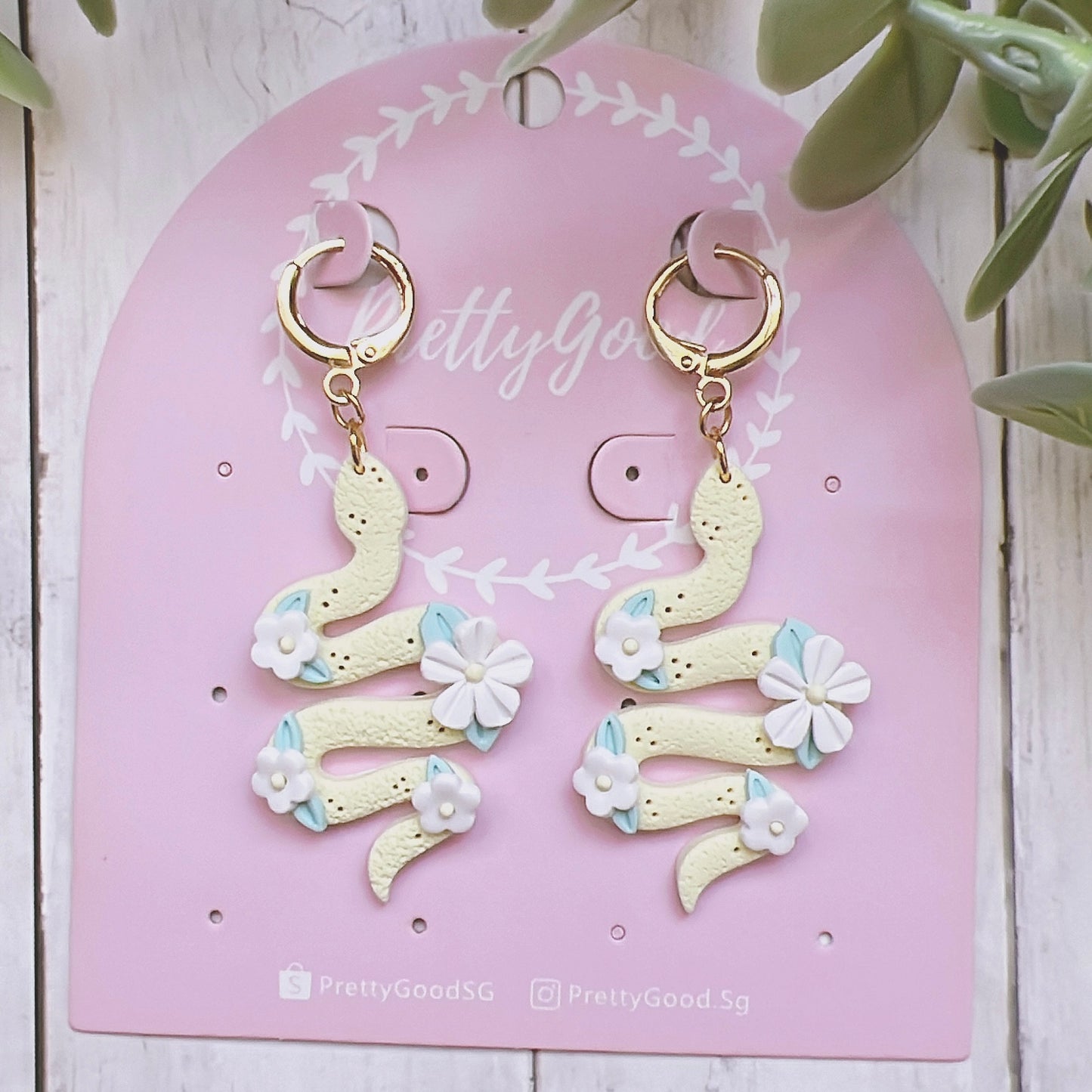 Floral Snake Dangle Earrings in Pastel Yellow, Handmade Gift for Her, Elegant Beautiful Earrings