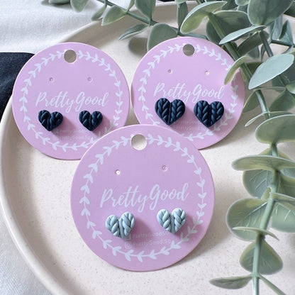 Handmade Knitted Heart Stud Earrings | Polymer Clay Heart Studs | Minimal Everyday Earrings