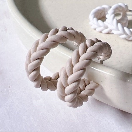 Mini Knitted Hoops, Handcrafted in SG, Pink White Sand Mystic Blue Colors Hoop Earrings