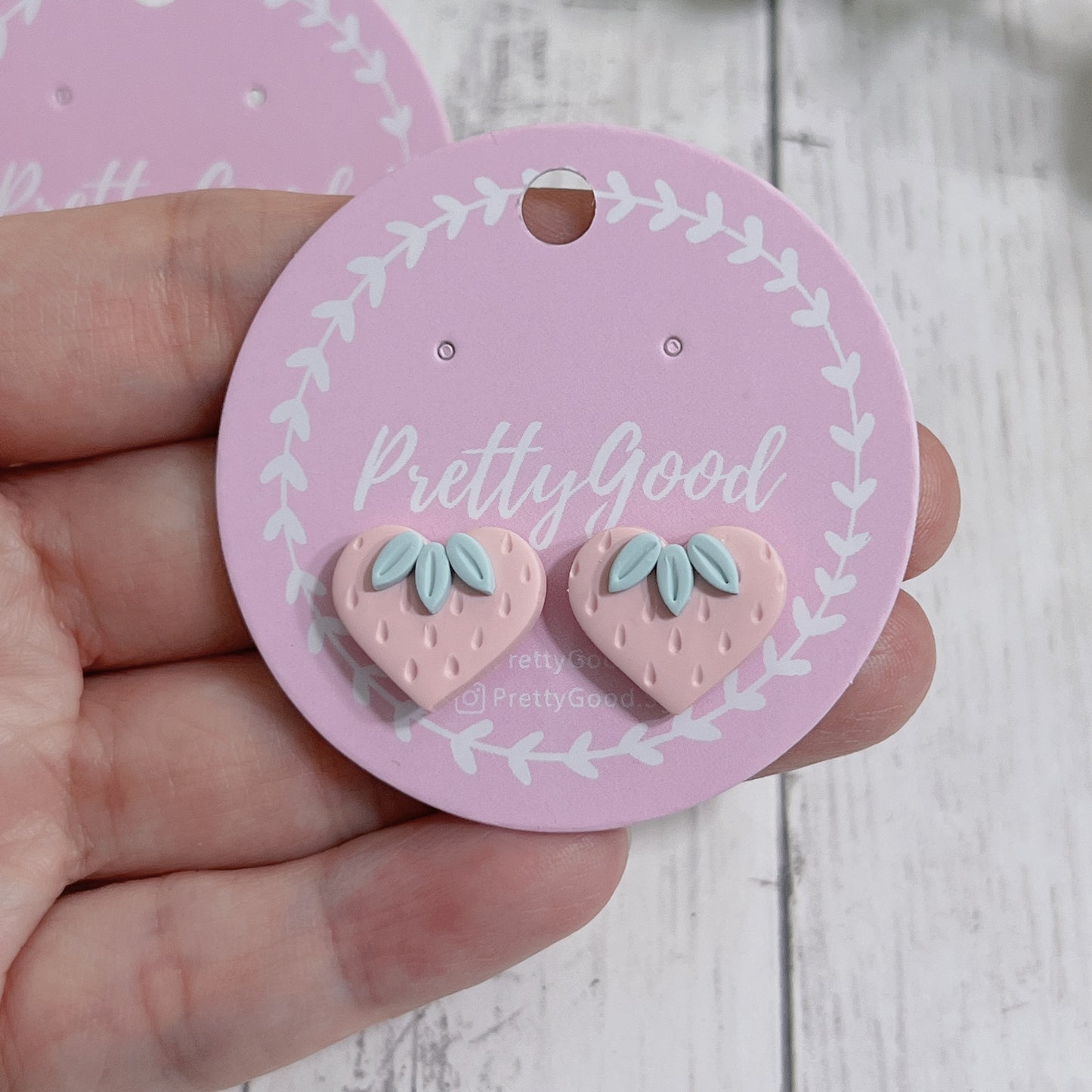 Handmade Pink Strawberries Studs, Pastel Pink Earrings, Gift for Her, Made in Singapore