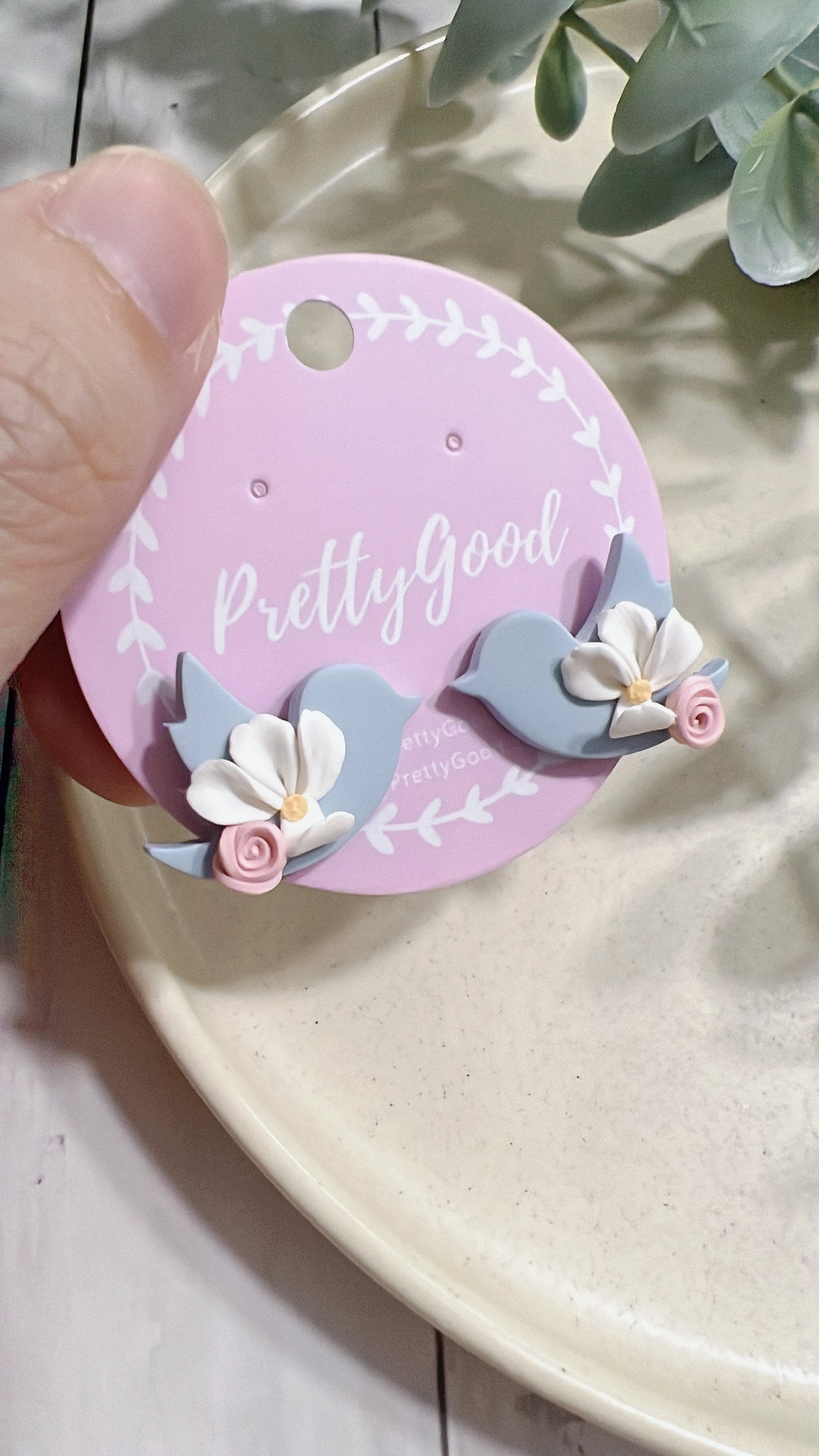 Floral Dove Studs, Handcrafted Earrings in SG, Pastel Fairytale Studs, Floral Earrings, Gift for Her