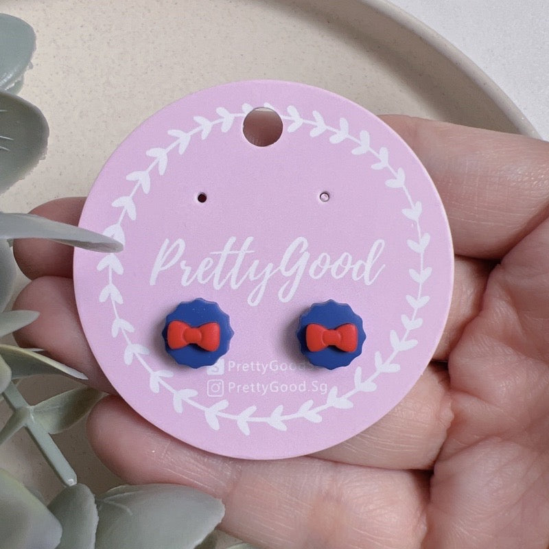 Dainty Bow Studs, Snow White Inspired, Handmade In SG, Gift for Her, Hello Kitty Color