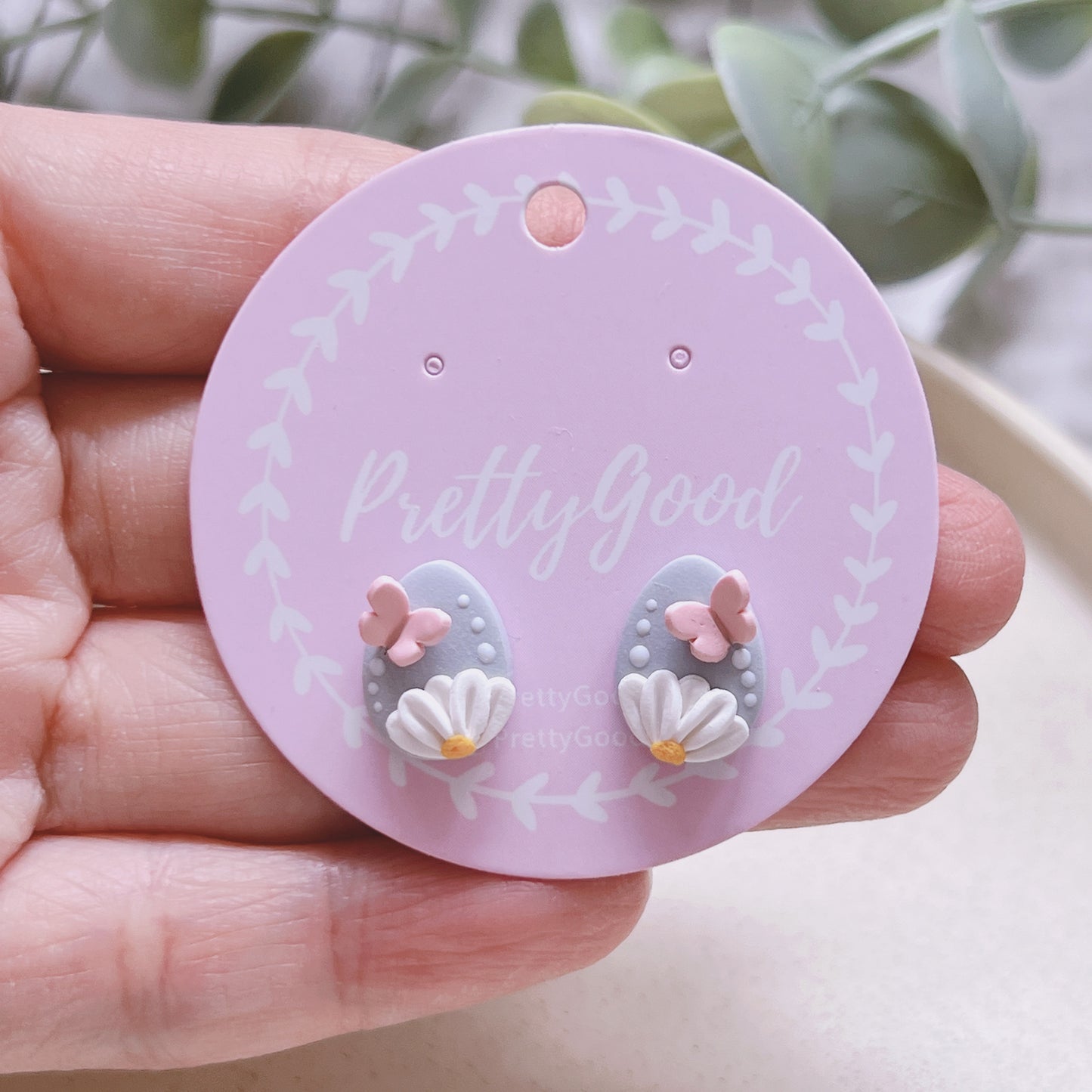 Floral Butterfly Studs Earrings, Handmade Easter Eggs Earrings