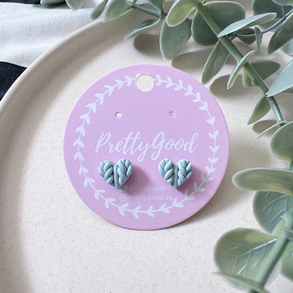 Handmade Knitted Heart Stud Earrings | Polymer Clay Heart Studs | Minimal Everyday Earrings