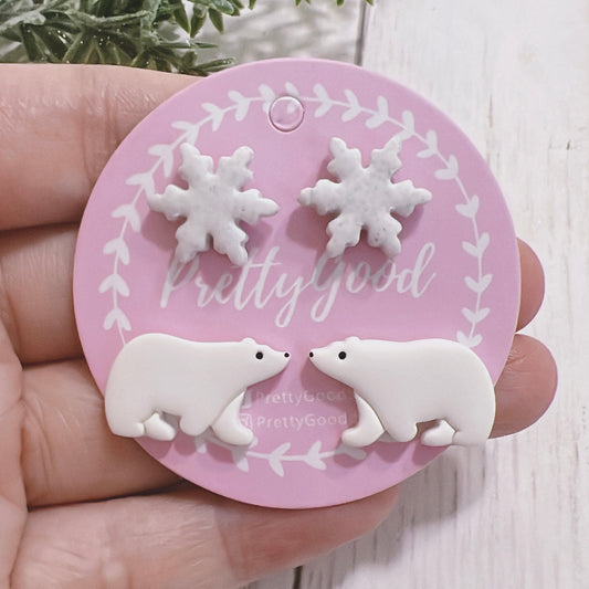 Handmade Polar Bears Studs Earrings, Winter Gifts for Her