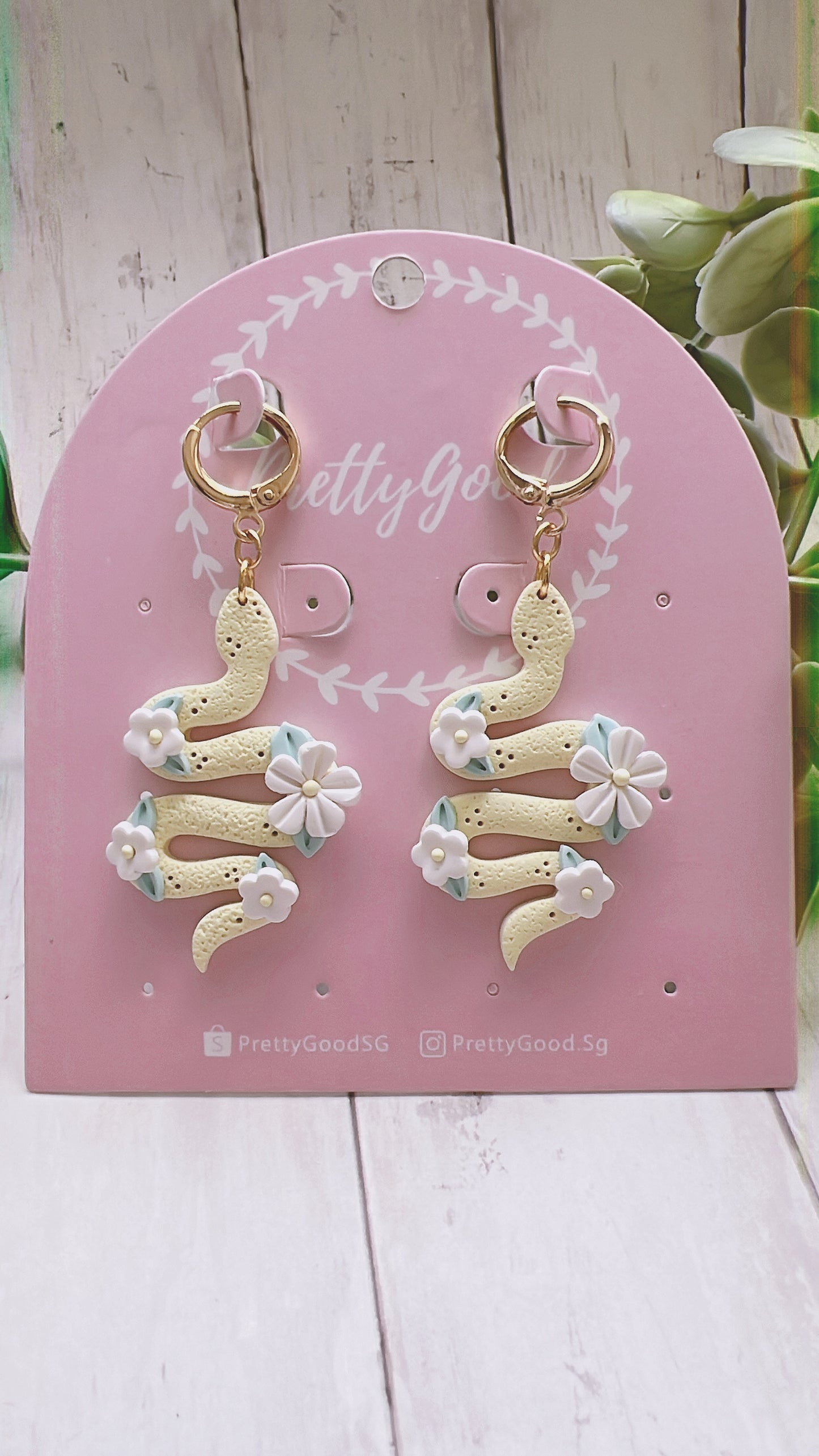 Floral Snake Dangle Earrings in Pastel Yellow, Handmade Gift for Her, Elegant Beautiful Earrings