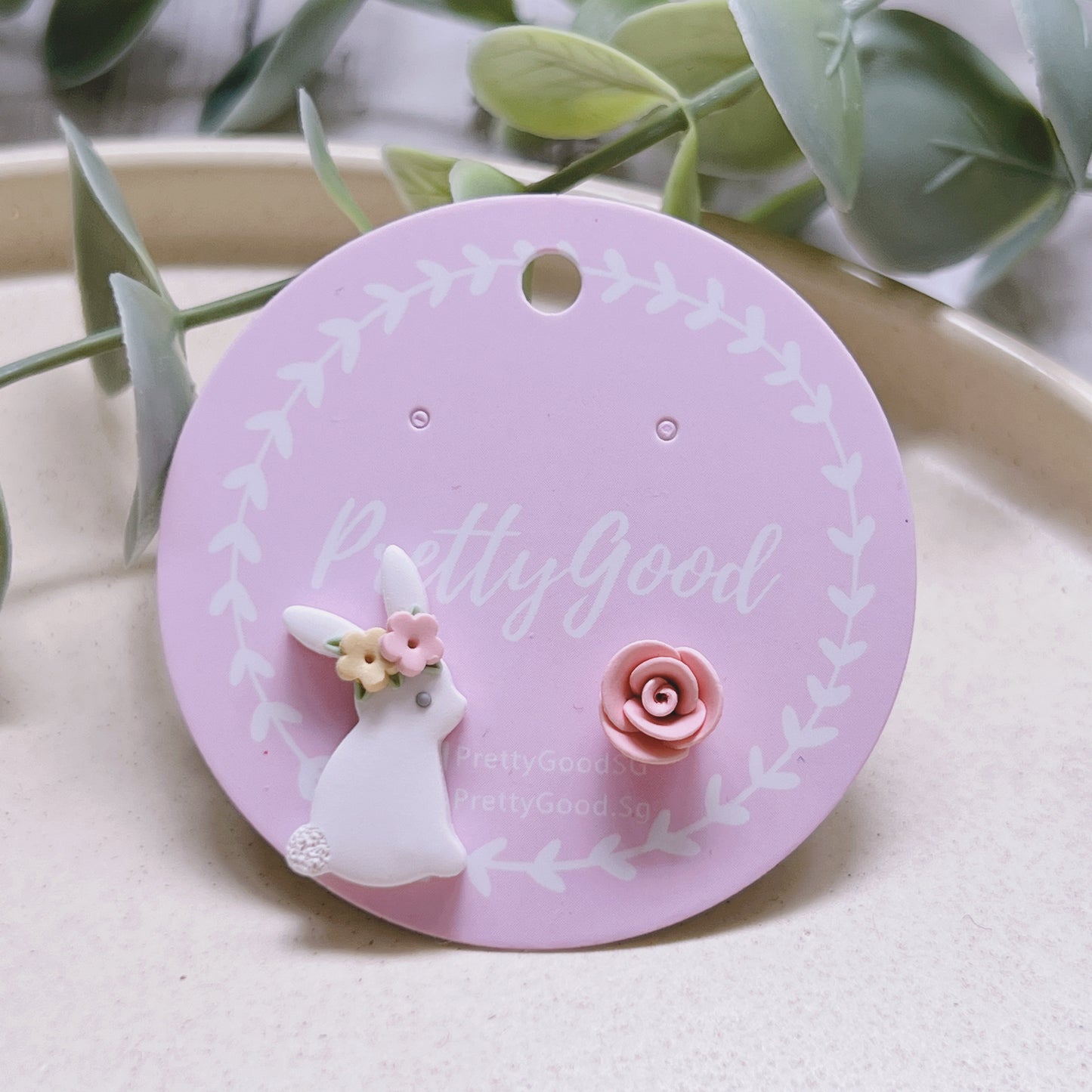 Handmade Bunny Rose Studs