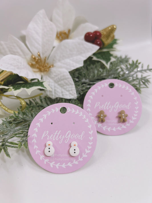 Mini Christmas Studs, Gingerbread Man Snowman Earrings