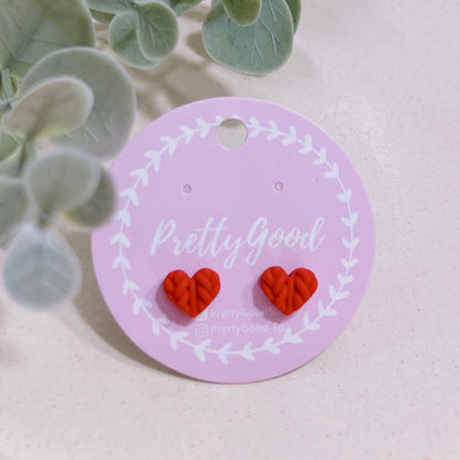 Handmade Knitted Heart Stud Earrings | Polymer Clay Heart Studs | Minimal Everyday Earrings