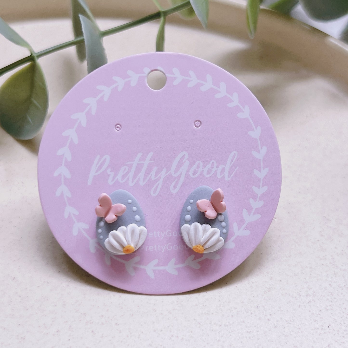 Floral Butterfly Studs Earrings, Handmade Easter Eggs Earrings