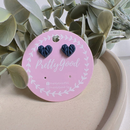 Handmade Knitted Heart Stud Earrings | Polymer Clay Heart Studs | Minimal Everyday Earrings