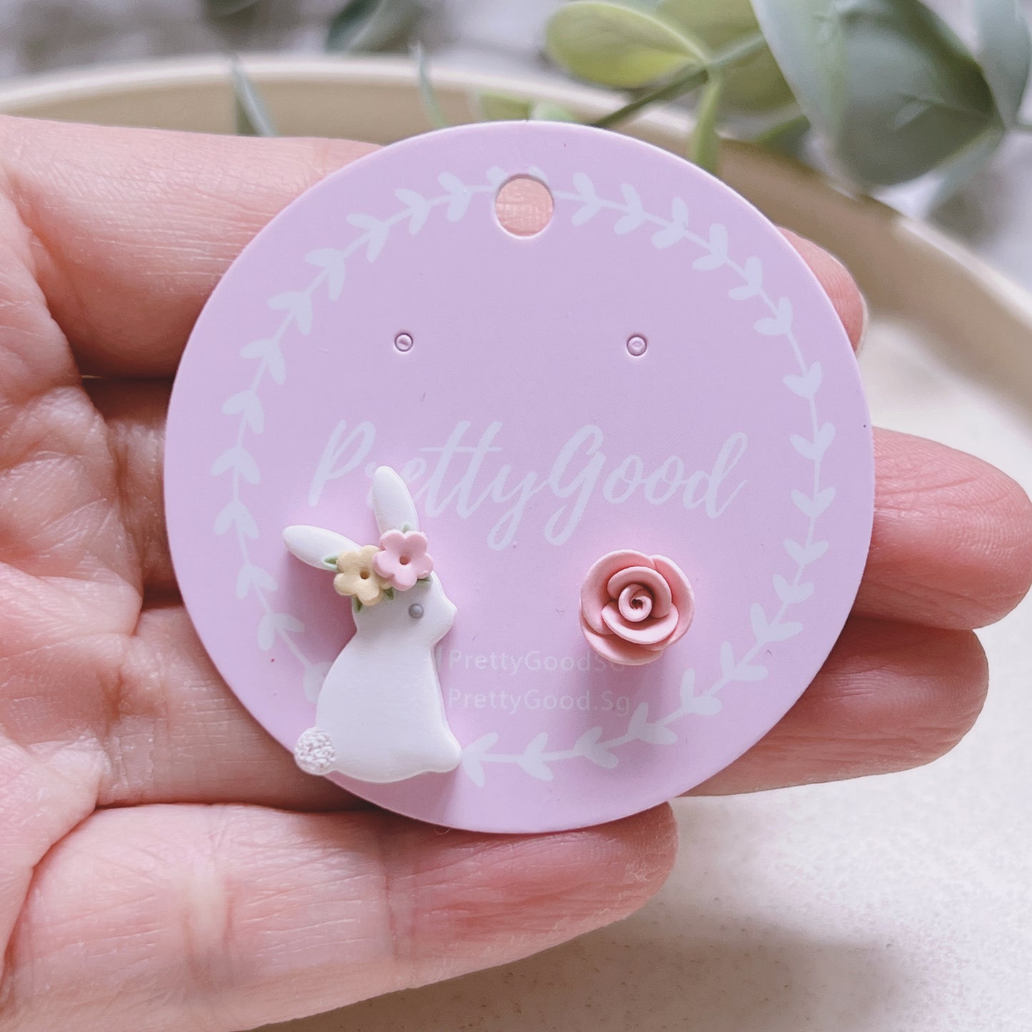 Handmade Bunny Rose Studs