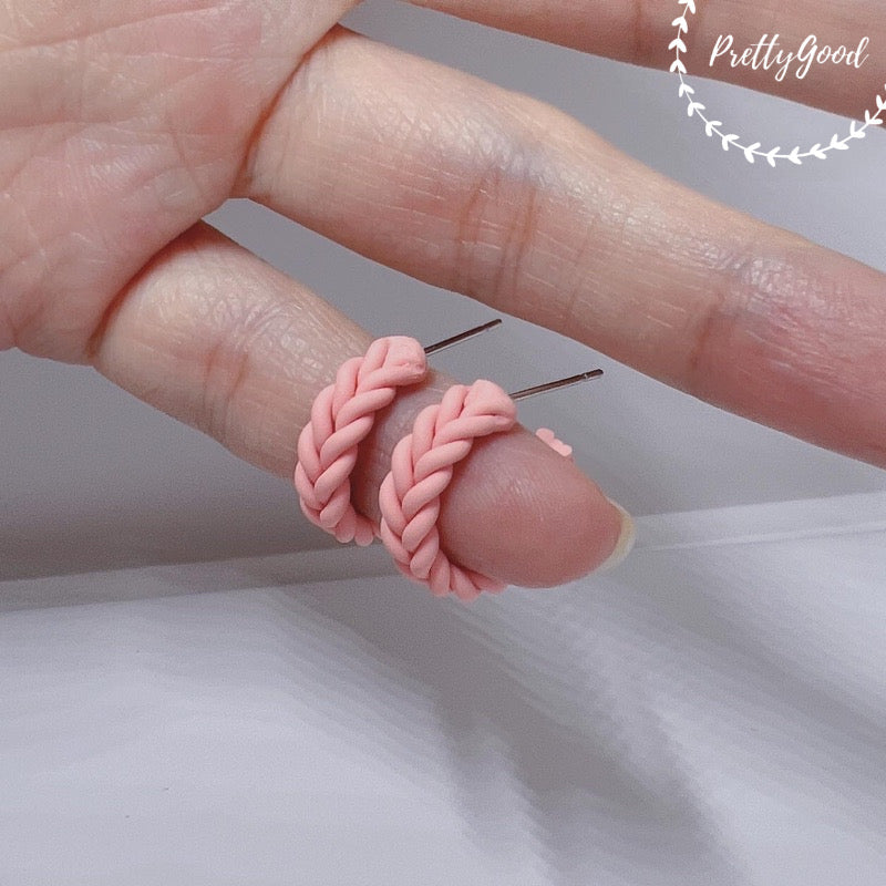 Mini Knitted Hoops, Handcrafted in SG, Pink White Sand Mystic Blue Colors Hoop Earrings