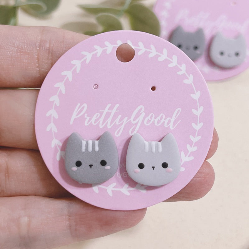 Handmade Grey Kitty Studs Earrings, Handmade in Singapore